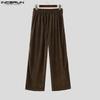 INCERUN Men Zipper High Waist Long Corduroy Casual Wide Leg Pants With Pockets