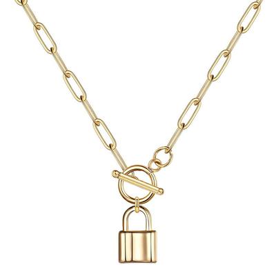 Street Punk Hip Hop Stainless Steel Padlock Pendant Necklace with Paperclip Chain & OT Clasp