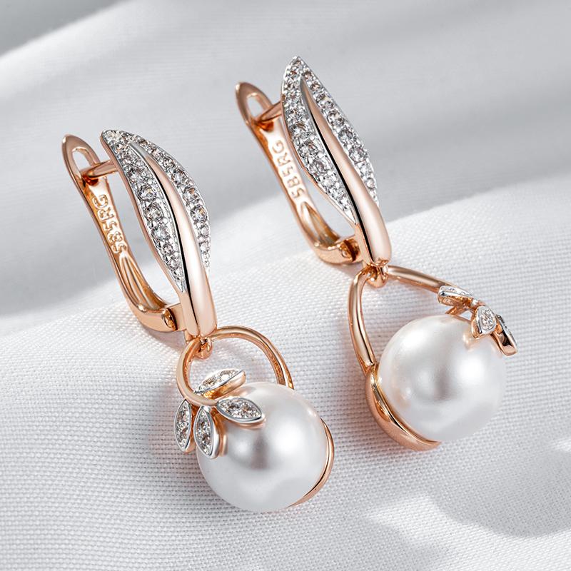 Fashion Crystal Flower Pearl Drop Earrings For Women  Rose Gold  Color Mix Boho Ethnic Wedding Jewelry Gift