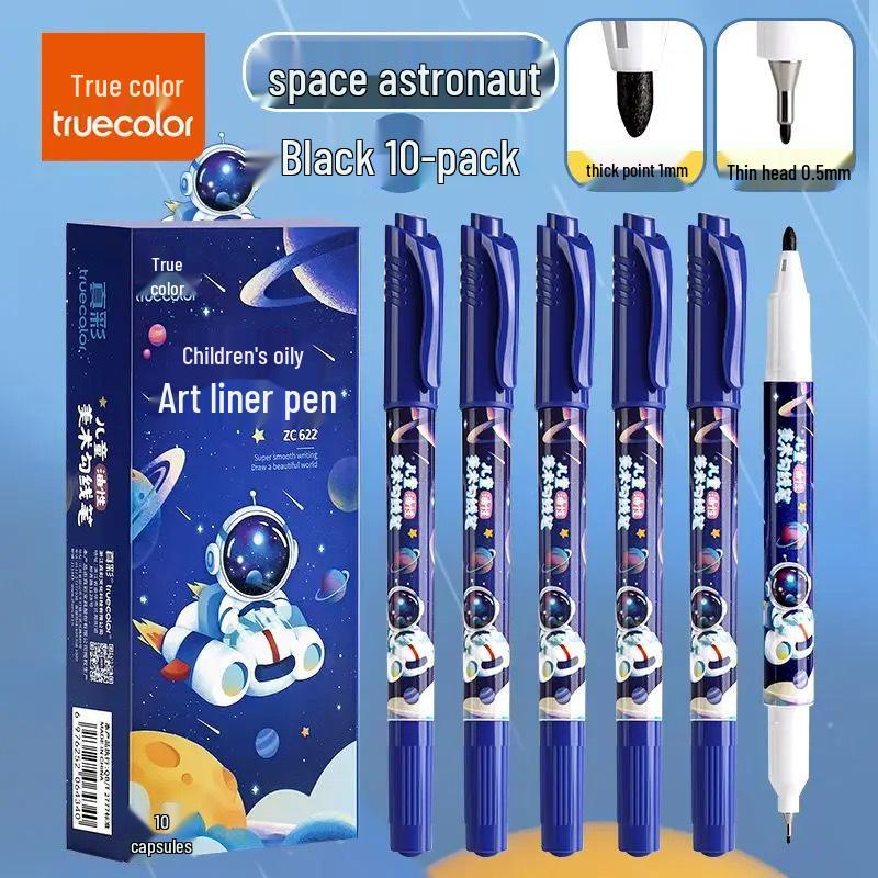 True Color Double-Headed Black Fineliner for Kids: Thick & Thin Tips for Art Outlining