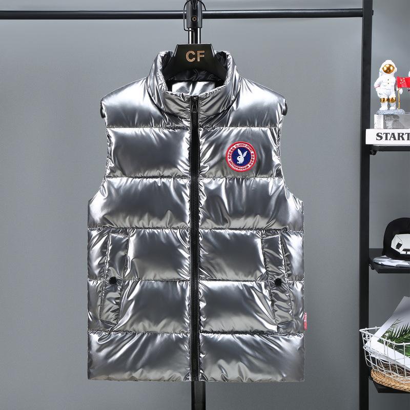 Herren Weste im Europäischen Stil, Glänzend, Ärmellos, Daunen-Baumwolle, Lässig, Stehkragen, Übergröße