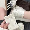Wave Point Fungus Edge Middle Tube Women's Socks Spring and Autumn Combed Cotton Sweat Absorbing Breathable Versatile Japanese Pile Socks