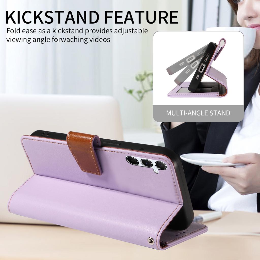 For Samsung Galaxy A16 4G/5G Case RFID Blocking PU Leather Wallet Flip Phone Cover with Wrist Strap