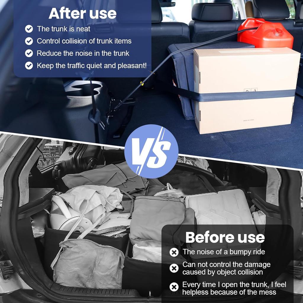 Cargo Straps For Car Trunk – Self-Retracting Tie-Down Straps – 2-Point Ratchet Tie-Down Straps With Hooks – Heavy-Duty Car Straps For Cargo