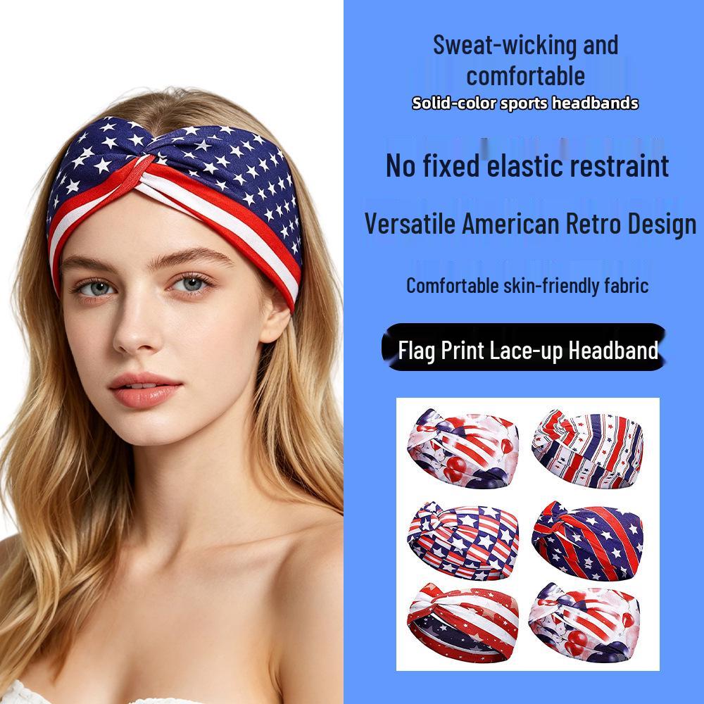 American Flag Headband: Elastic, Sweat-Absorbent for Yoga & Running on Independence Day