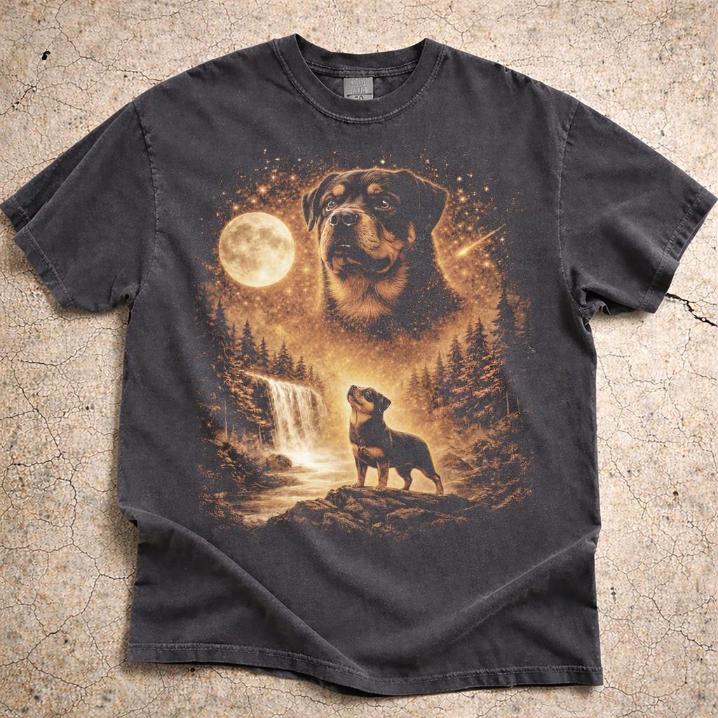 Comfort Colors Rottweiler Heulender Mond Vintage Shirt, 90er Retro Tier Grafik T-Shirt, Hundeliebhaber