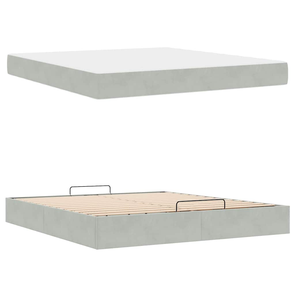 Bed Frame with Mattress 2 pcs Light Grey Velvet