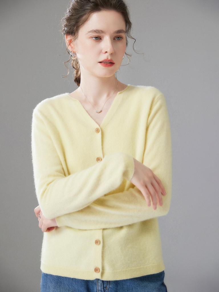Chic Candy Color Women's Cashmere Cardigan - Slimming Long Sleeve Autumn/Winter Top