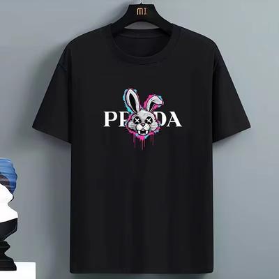 2025 Sommer Damen T-Shirt Hohe Qualität Baumwolle Kaninchen Aufdruck Locker Rundhals Herren Kurzarm Lässig für Herren T-Shirt Top Tee