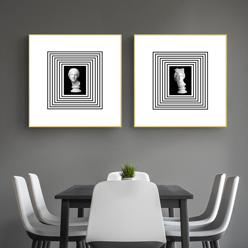 Simple Modern Black and White Lines Statue Sculpture Canvas Painting Bauhaus Style Plaster Decorative Painting Living Room Decor