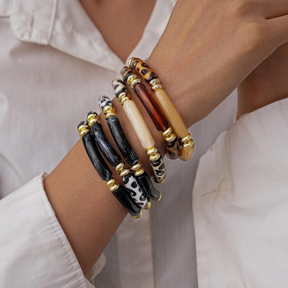 Leopard Print Boho Acrylic Bracelets Acrylic Curved Tube Bangle  Lady Gifts