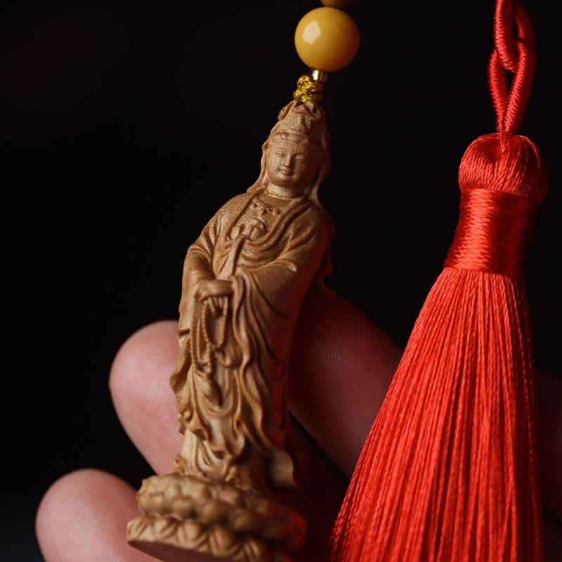 Sandalwood Guanyin Bodhisattva Pendant Charm for Car or Bag