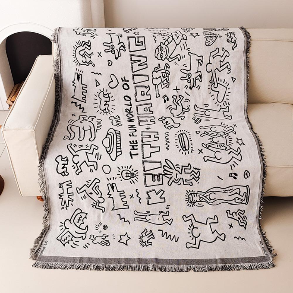 Stylish Graffiti Print Sofa Cover Blanket Artistic Tapestry for Couch Office Home Decor Soft Cozy Throw Cloth
