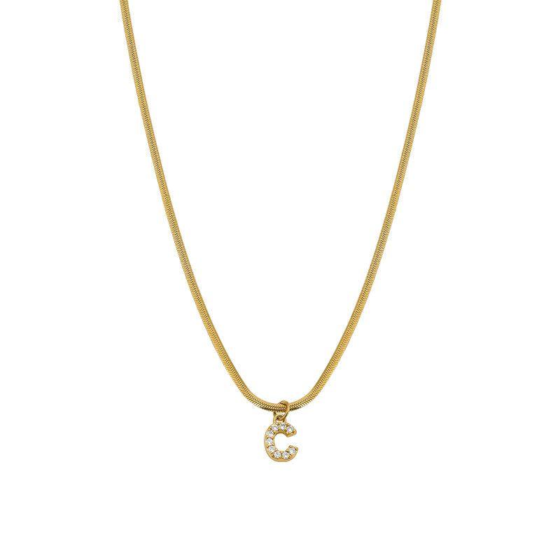 Neckontheline Diamond Letter Necklace European and American Ins Style Simple and Versatile Short Necklace Fine Snake Bones Chain