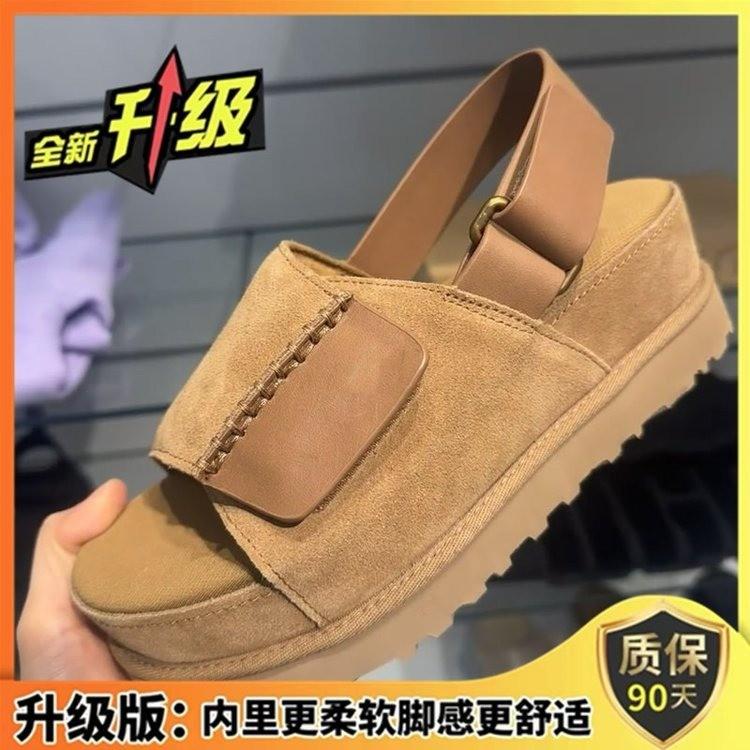 2025 summer new Velcro platform sandals buckle anti-leather outer wear heightening open-toed muffin leather slippers