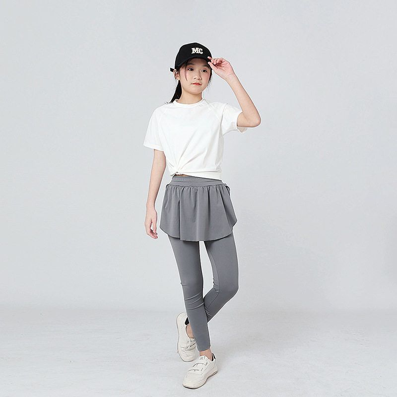 Children's Clothing Summer Girl Sports Culottes Children's Quick-Drying Pure Color Leggings Kids Yoga Pants Skirt Mid Waist Pants