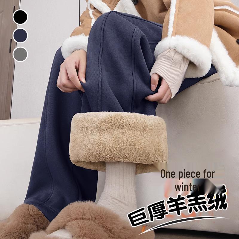 

Women s Fleece-Lined Wide-Leg Pants - Autumn/Winter 2024 Lamb s Wool Straight-Leg Sportswear S