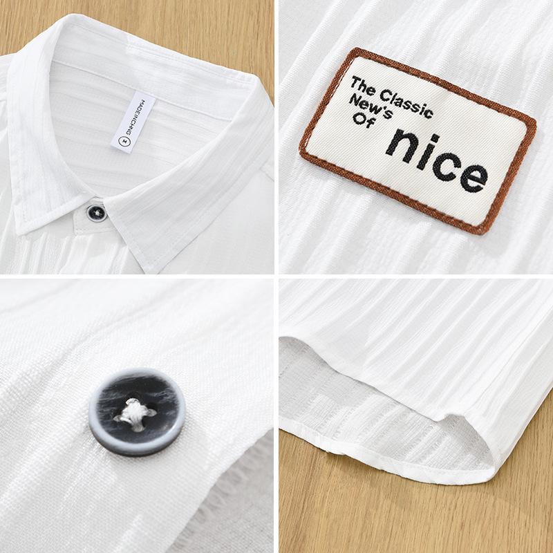 Summer Shirt Men's Short-sleeved Thin Ice Silk Texture Casual Loose Cardigan White Shirt