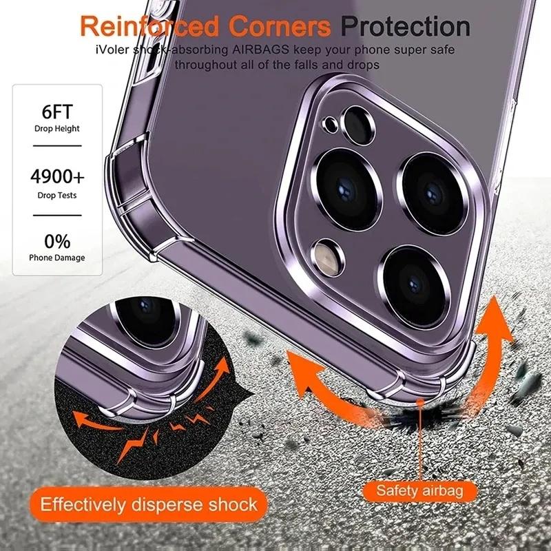 Luxury Shockproof Silicone Clear Phone Case For iPhone 16 15 14 13 12 11 16 Pro Max X XR Xs Max 7 8 Plus Transparent Soft Cover