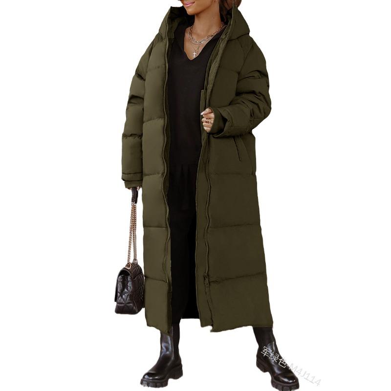 

Зимняя однотонная хлопковая куртка с длинным рукавом и капюшоном, женская куртка, длинная хлопковая одежда M армия зеленый
