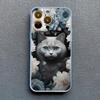 Art Painting Rose Cat Phone Case For iphone 15 14 Plus Pro Max 13 12 Mini 11 Pro MAX XS X XR 8 7 SE 2020 Shockproof Shell Cover