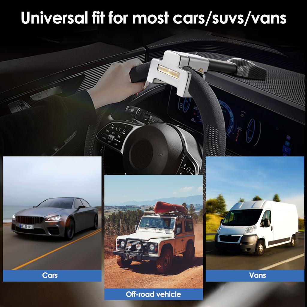 Lenkradschloss mit Alarm 120dB, Lenkradsperre Radsperre Crook-Schlösser für Autos, Autoschloss Diebstahlsicherung Hochleistungs