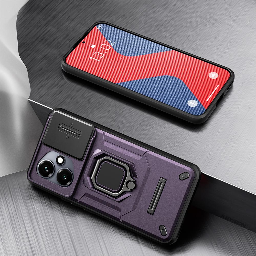 KEYSION Shockproof Armor Case for HONOR 400 Pro 5G Slide Camera Lens Protection Ring Stand Phone Cover for Huawei Honor 400 5G