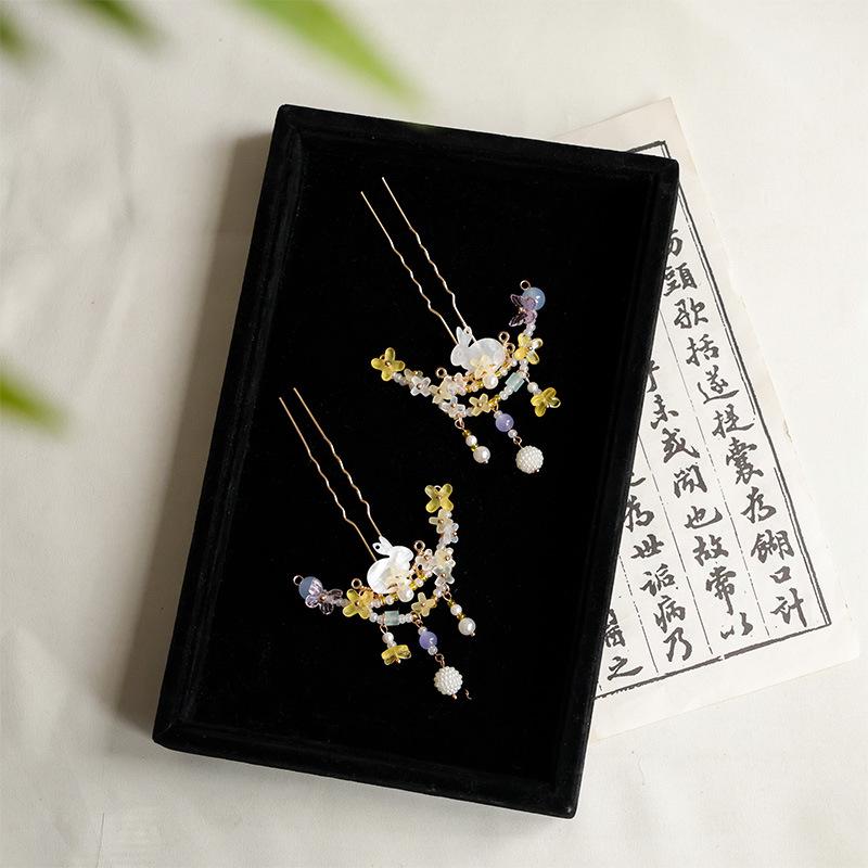 Osmanthus Kaninchen Hanfu Haarnadel: Mondfest-Feenquaste Buyao für Kinder, Antiker Stil Schläfenaccessoire