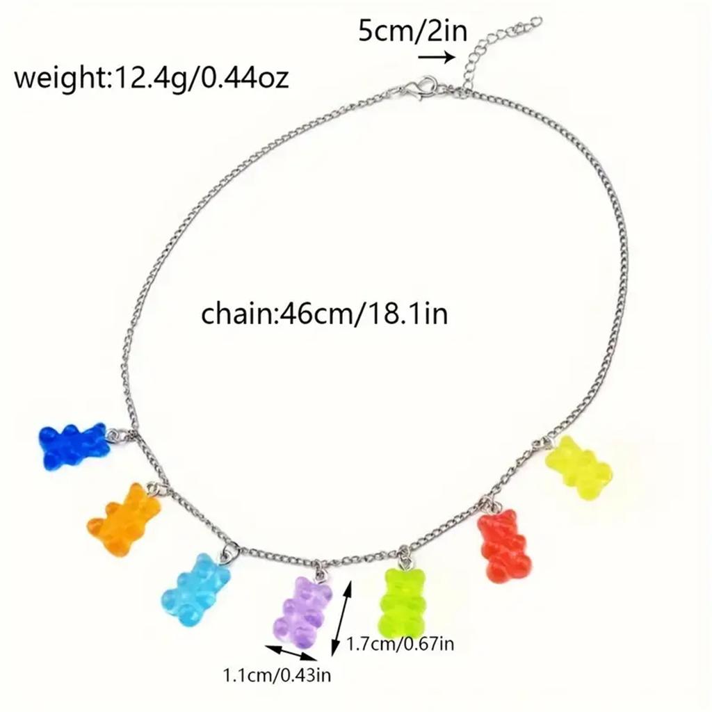 Elegant Cute Gummy Bear Charm Choker Necklace for Women Colorful Resin Teddy Pendants Jewelry for Daily and Vacation Wear All Seasons Accessory