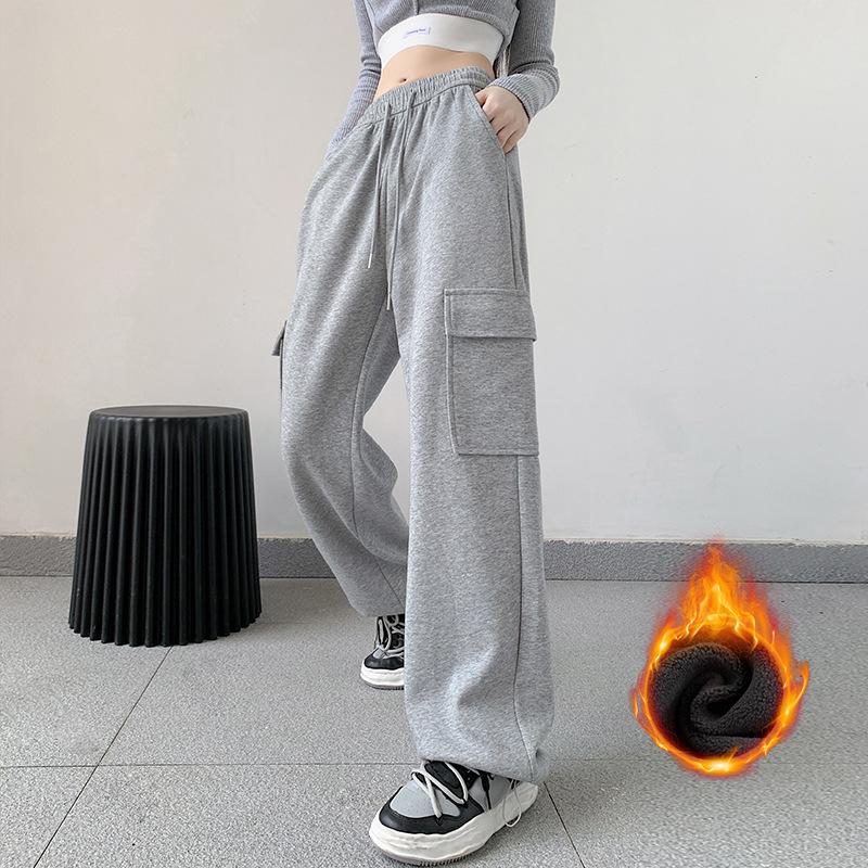 Overalls women's casual sports pants new high-waisted and thin tied feet straight wide-leg pants