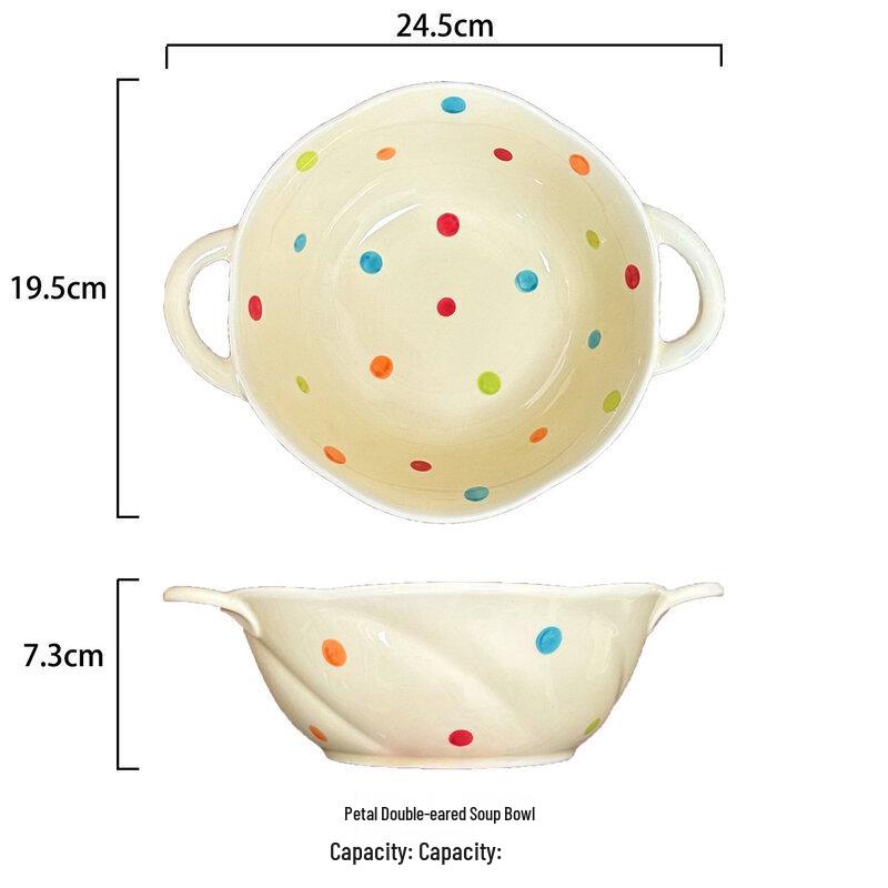 Abay Cream Polka Dot Petal Enamel Soup Bowls (Set of 2)