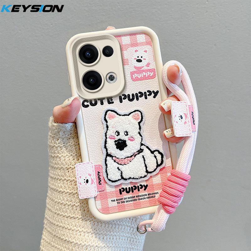 KEYSION Cartoon Cute Plush Embroidery Case for OPPO Reno13 5G with Lanyard Silicone Shockproof Phone Cover for OPPO Reno 13 Pro 5G