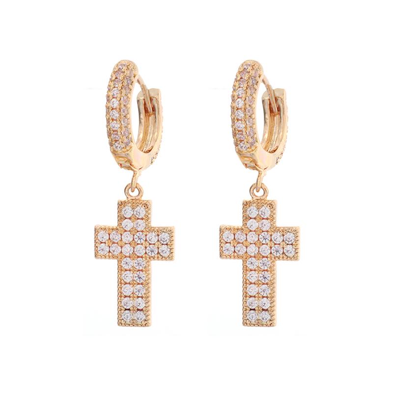Hip Hop Iced Out Cross Dangle Earrings for Men Women Bling Silver Color Cubic Zircon Earrings Anti Allergy