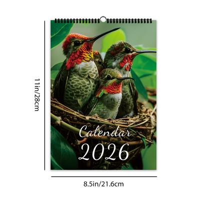 1pc, 2026 Bird Calendar, Nature and Birds, 12 Different Designs, Wall Calendar, Birthday, Christmas, New Year Gift