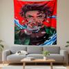 Demon Slayer Tanjiro Kamado Anime Wall Tapestry Water Breathing Hanafuda Earring Red Background Decor for Bedroom Dorm Gift