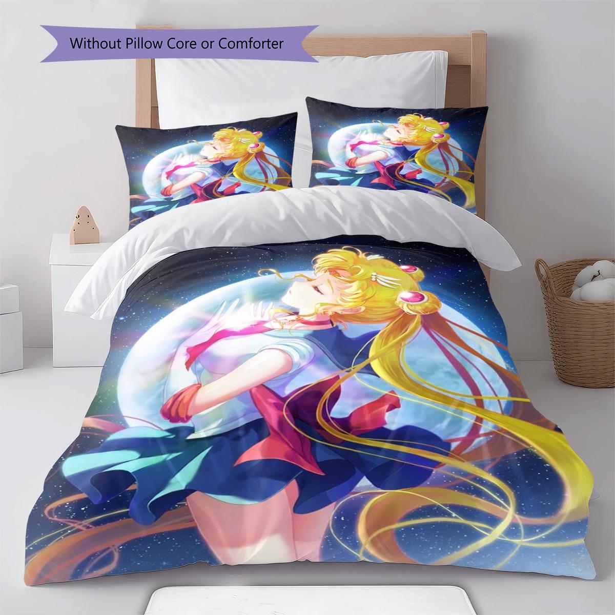 

Sailor Moon Magical Glow Bedding Set Anime Duvet Cover Polyester Soft Comforter Bedroom Set -QJY 135x200cm