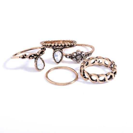 10Pcs Elephant Moon Flower Rhinestone Women Vintage Above Knuckle Midi Ring Set
