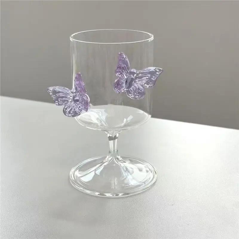 Tazza di vetro originale a gambo alto Instagram Farfalla Bicchieri da vino Bicchieri da champagne Bicchieri da cocktail estetici Regali di Natale