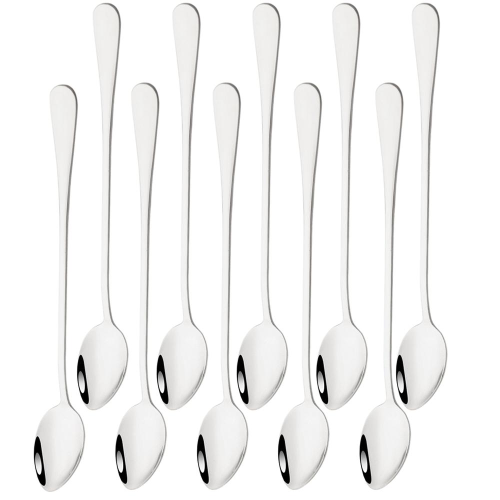 10Pcs Black Coffee Spoon Eco-Friendly Stainless Steel  Tea Stir Spoon Tableware Long Handle Ice Cream Dessert Spoons Kitchen Supplies