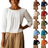 Blouses voor Dames - Kleur Geplooid Ronde Hals Driekwartmouw, Casual Losse Pasvorm, Comfortabele Stijlvolle Blouse voor , Feest, Dagelijkse Kleding