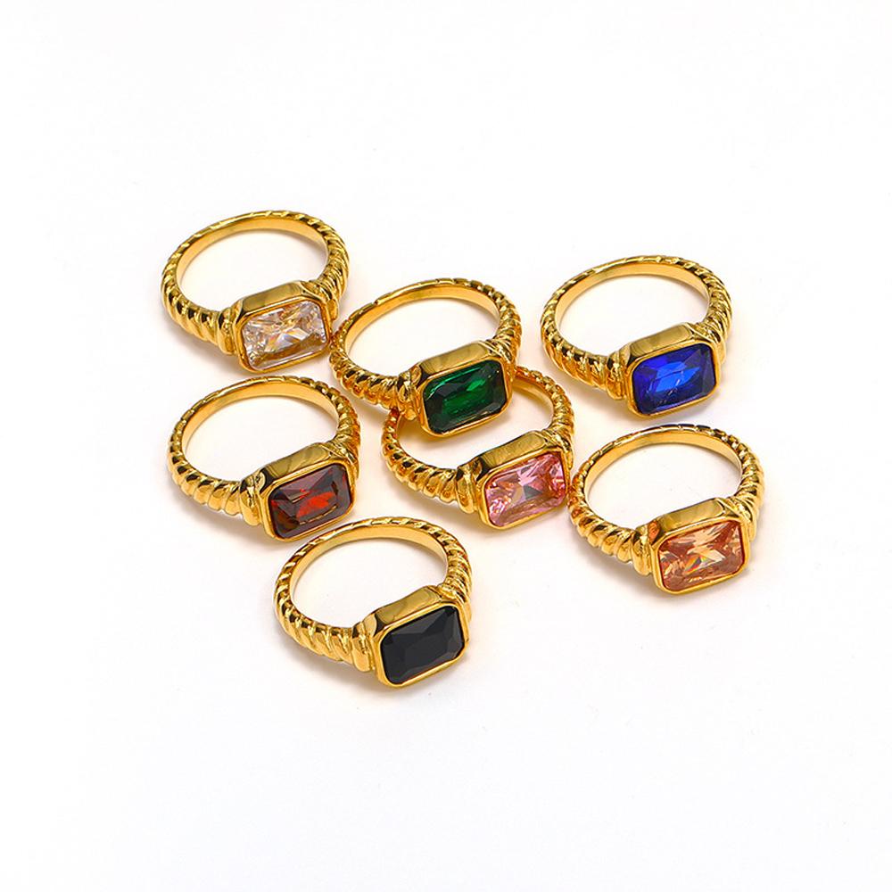 Damen Croissant Twist Spiralband Ringe Mit Rechteckigem Zirkonia Stein Elegant 18 Karat Vergoldet Edelstahl Schmuck Geschenk für