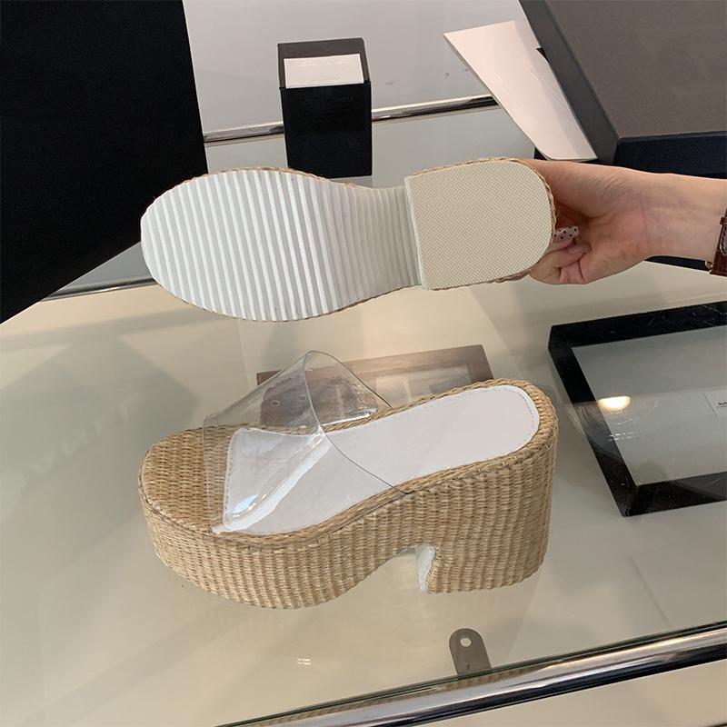 Fashion 12cm Ultra-high Heel Waterproof Platform One-size New Style Women's Summer Outerwear Slippers Plus Size 34-43 Zapatos Mujer