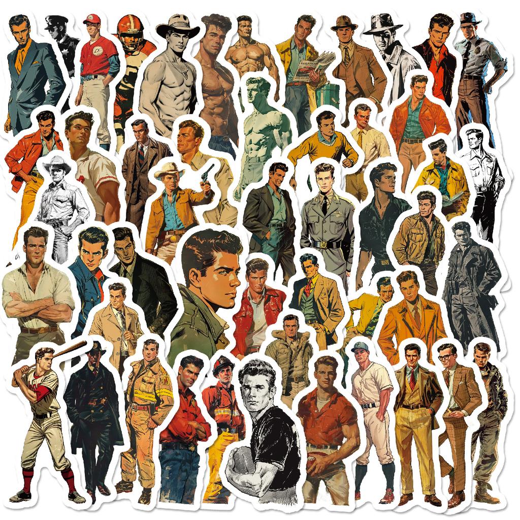 50Pcs Unique Retro Western Male Stickers Set - DIY Decals for Journal & Notebook Graffiti