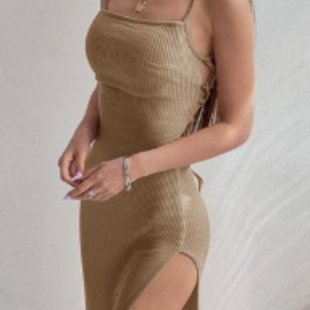Zomer Sexy Hoge Split Halterjurk Slim Fit Mouwloze Jurk Modieuze Dames Comfortabele Effen Kleur Jurk