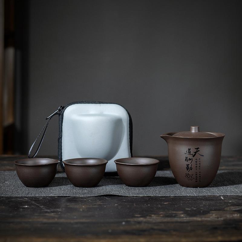 

Purple Sand Travel Tea Set Kuaike Cup One Pot Three Cups Teapot Teacup Portable Kung Fu Custom Engraving