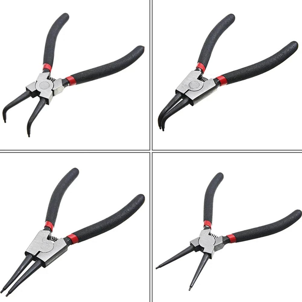 7 Inches Long Nose Plier,4Pcs Circlip Plier Set,Inner Outer Staight Bent,Plier Retaining Snap Ring Remover Tool