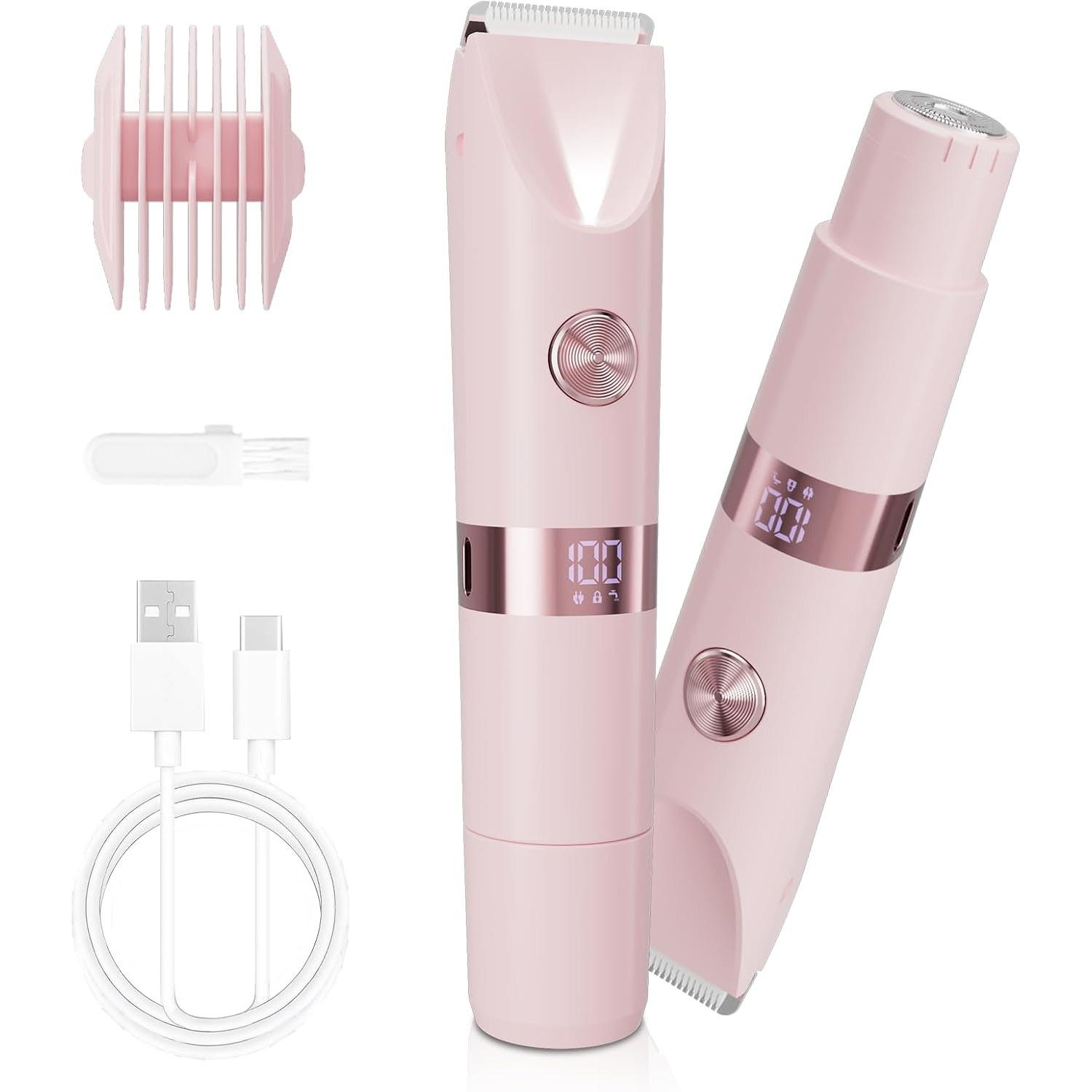 

Bikini Trimmer for Women,Electric Razor for Women with Dual Head,Waterproof Rechargeable Pubic Hair Trimmer,Wet & Dry Use,Painless Shaver for Legs