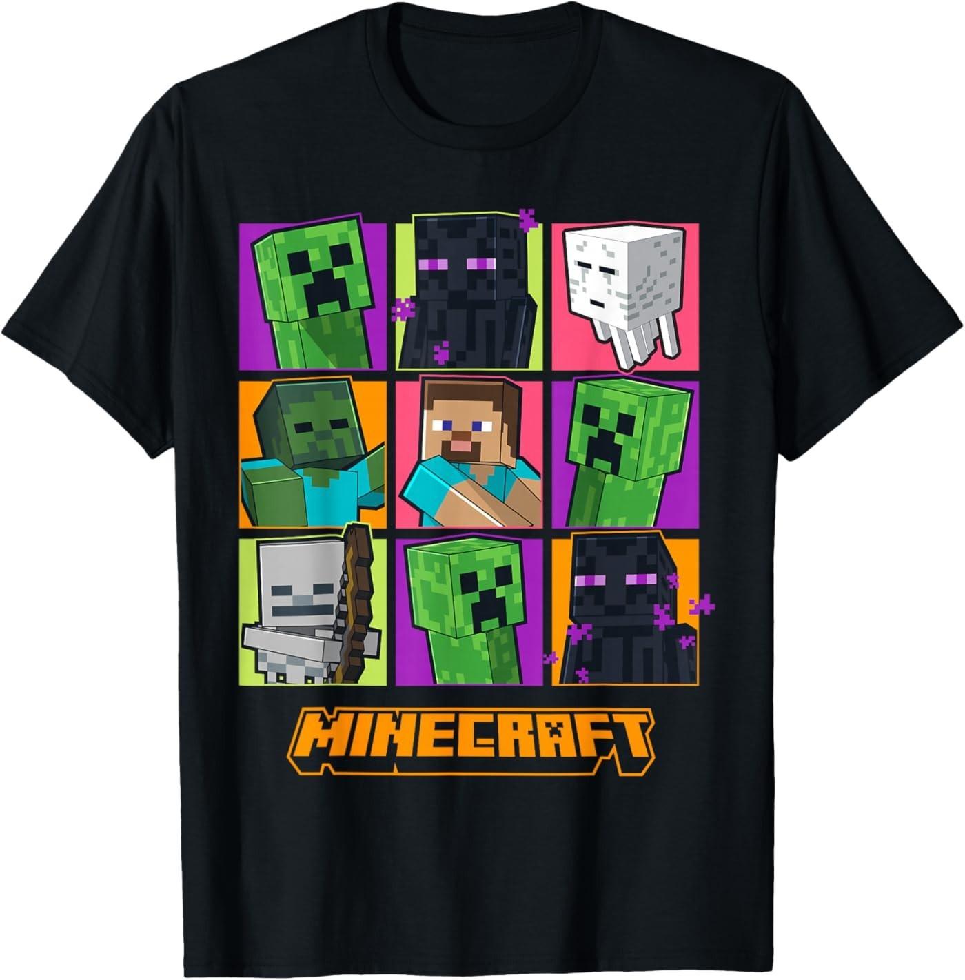 Minecraft Creeper Enderman Characters Grid T-Shirt 4XL