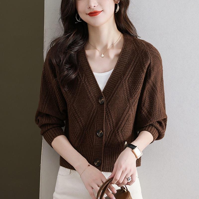 Cardigan Tricotat pentru Femei Top Larg Culoare Solidă Pulover cu Gât în V pentru Femei Toamnă și Iarnă