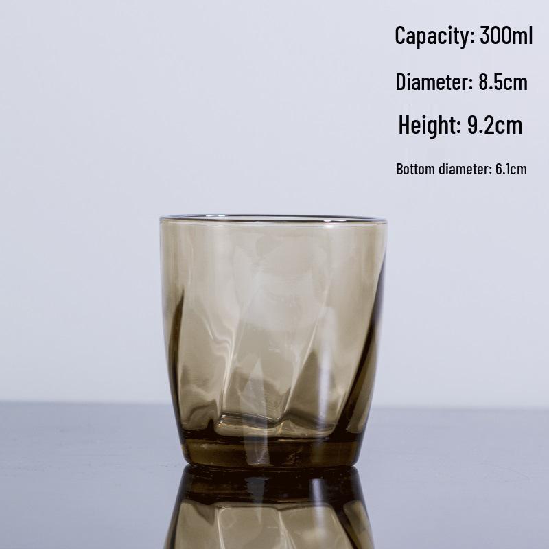 Hebe Engraved Flower Glass Cup, Round Mouth, Dark Gold - Stylish Juice & Milk Cup
